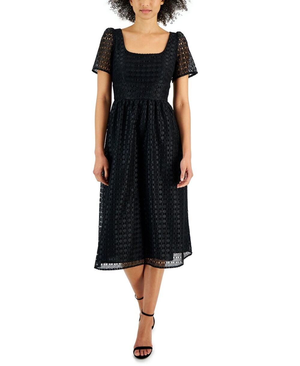 Anne Klein Square-Neck Lace MIDI Dress Black Women's Size 16US Flared Cottage NW
